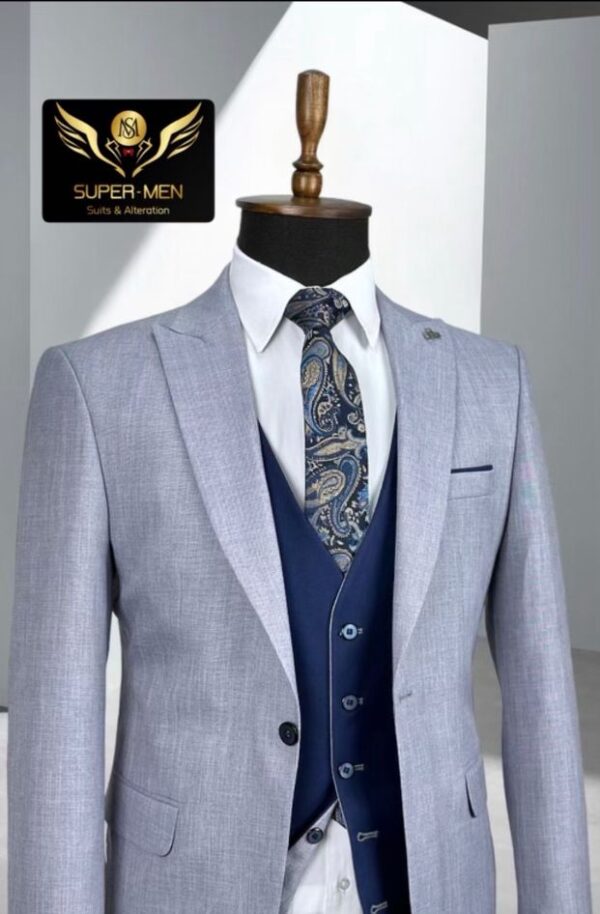 Grey Suit with Navy Blue Vest