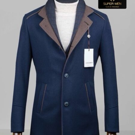 Navy Blue Coat Taupe Collar