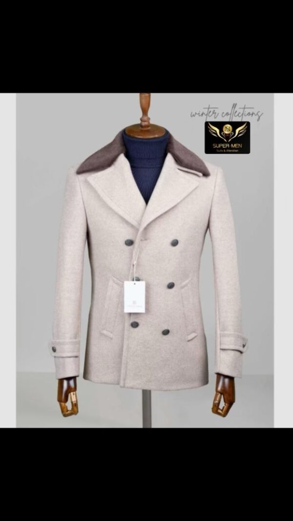 Beige Coat with Brown Fur on Shoulders