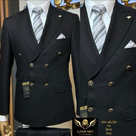Black Double Breasted Suit with gold buttons