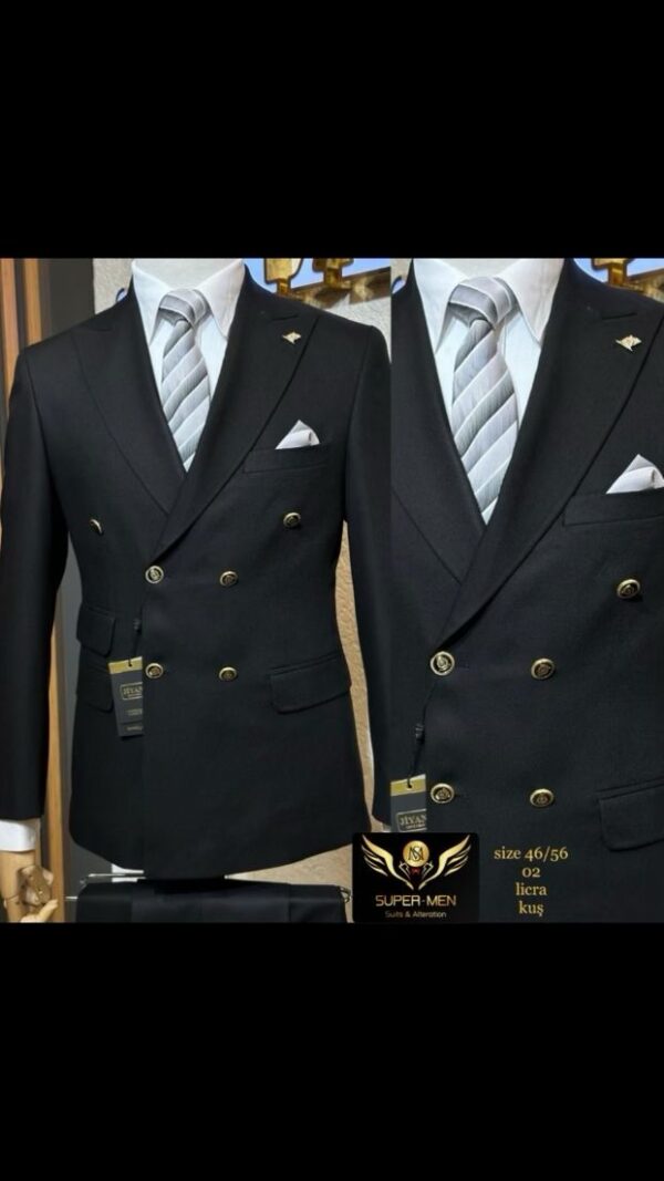 Black Double Breasted Suit with gold buttons