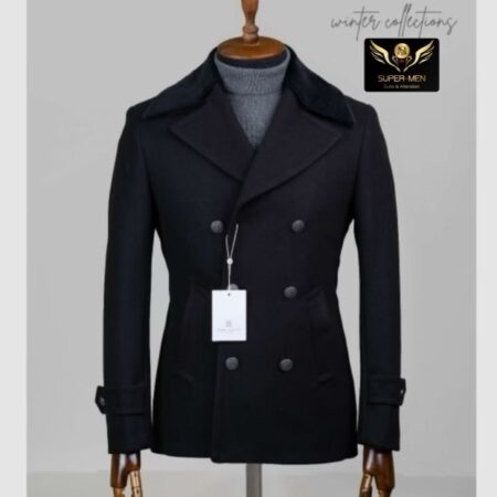 Black Double Breasted coat with Black fur on shoulders