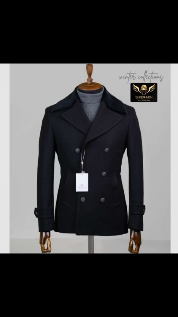 Black Double Breasted coat with Black fur on shoulders