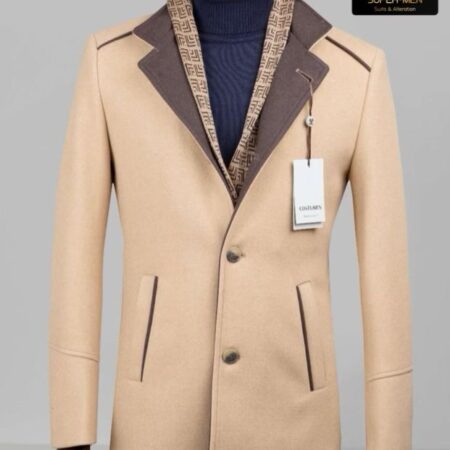 Nude Coat with Brown Collar