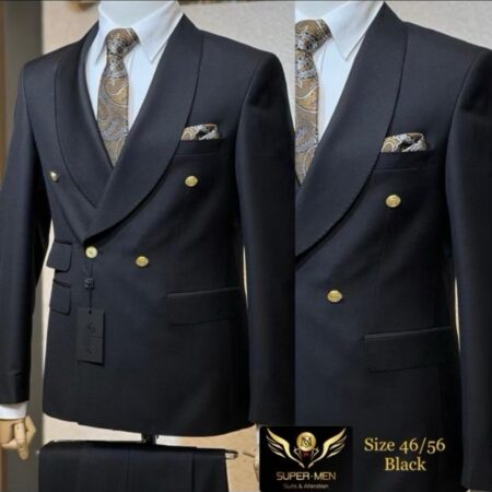 Black Double Breasted Suit with Gold Buttons