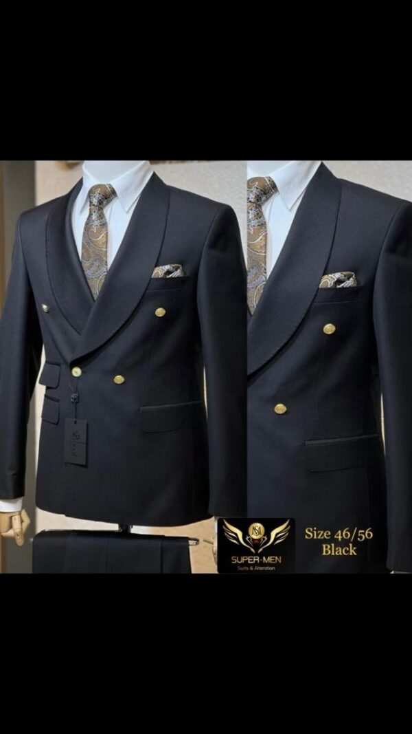 Black Double Breasted Suit with Gold Buttons