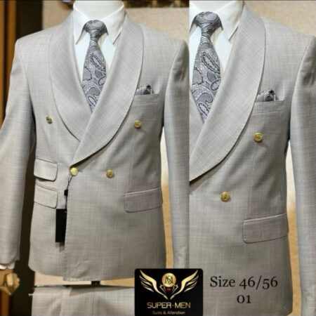 Beige Double Breasted Suit with Gold Buttons