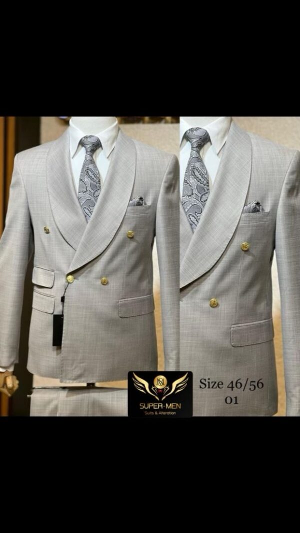 Beige Double Breasted Suit with Gold Buttons