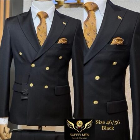 Black Double Breasted Suit With Gold Buttons