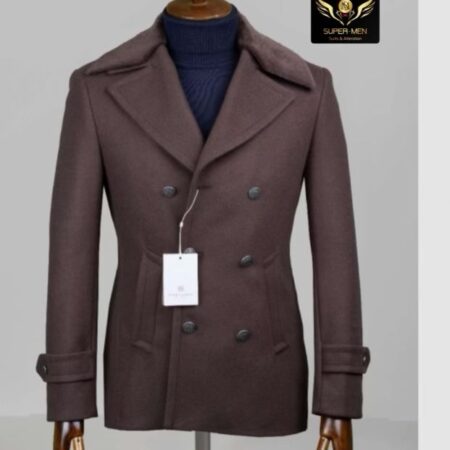 Dark Brown Double Breasted Coat Dark Brown fur on Shoulders