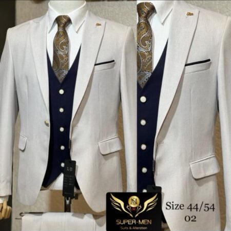 Beige Suit with navy blue vest