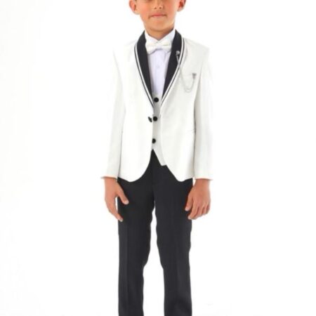 White Tuxedo with Black detailed Collar and Black buttons