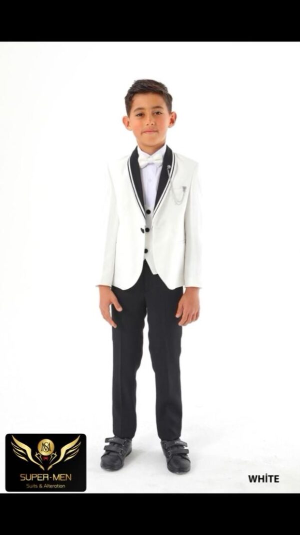 White Tuxedo with Black detailed Collar and Black buttons